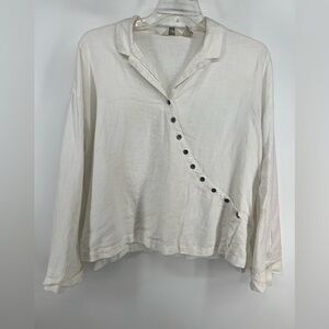 J.Jill white 100% linen button down 3/4 sleeve top size ML cuffed sleeves